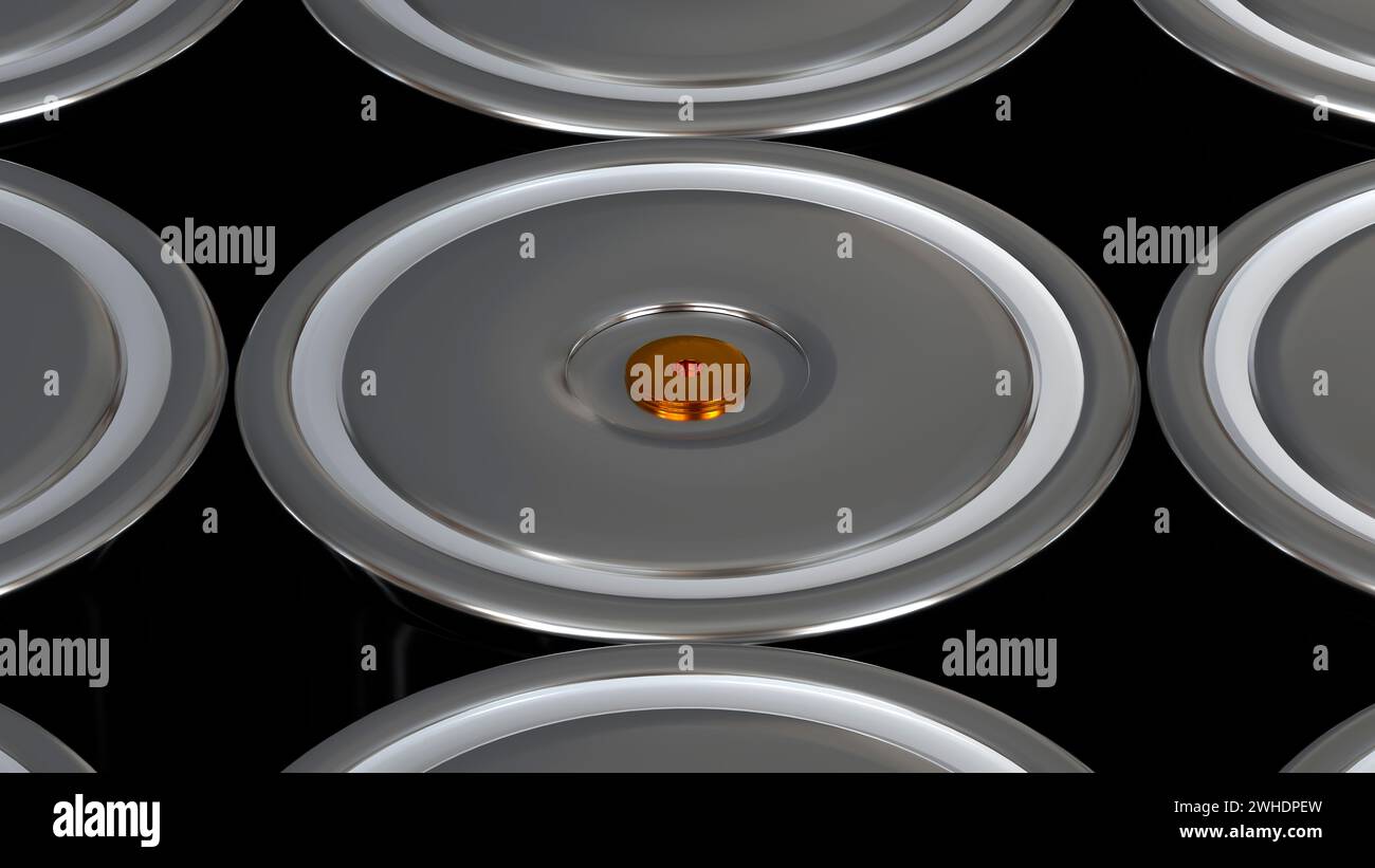 Zylindrische Lithium-Traktionsbatterie im Format topview Gruppe 4680 für Batteriemodule, Massenakkumulatoren Hochleistung, Energie für Elektrofahrzeuge Stockfoto