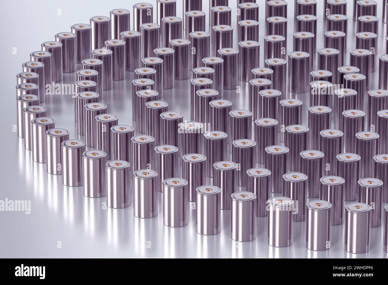 Zylindrische Lithium-Traktionsbatterie im Format Gruppe 4680 für Batteriemodule, Massenakkumulatoren für Hochleistungs- und Energieerzeugung für Elektrofahrzeuge, Stockfoto