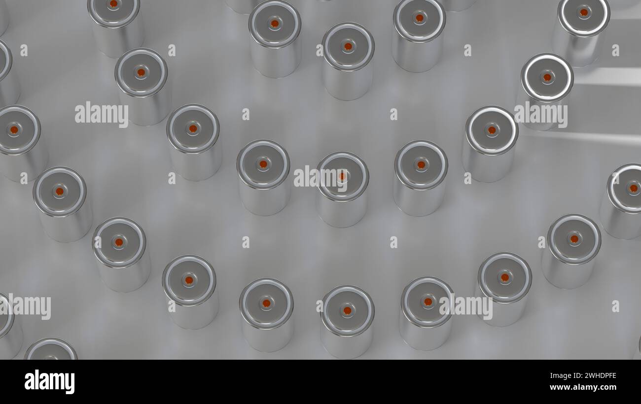 Tesla Lithium Traction 4680 Akkumulatorzelle für Batteriemodule, Produktionsbatterien Hochleistung, Energie für Elektrofahrzeuge, Trockenelektrode, Alt Stockfoto