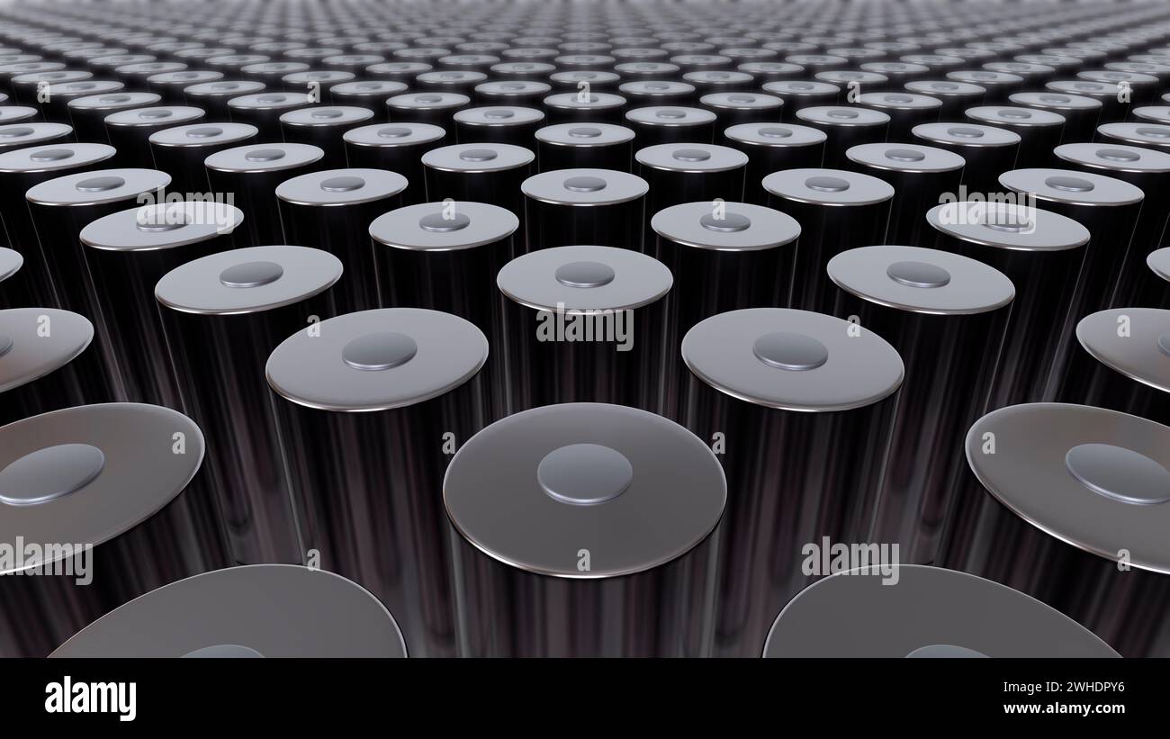 Zylindrische Lithium-Traktionsbatterie im Format Gruppe 4680 für Batteriemodule, Massenakkumulatoren für Hochleistungs- und Energieerzeugung für Elektrofahrzeuge, Stockfoto