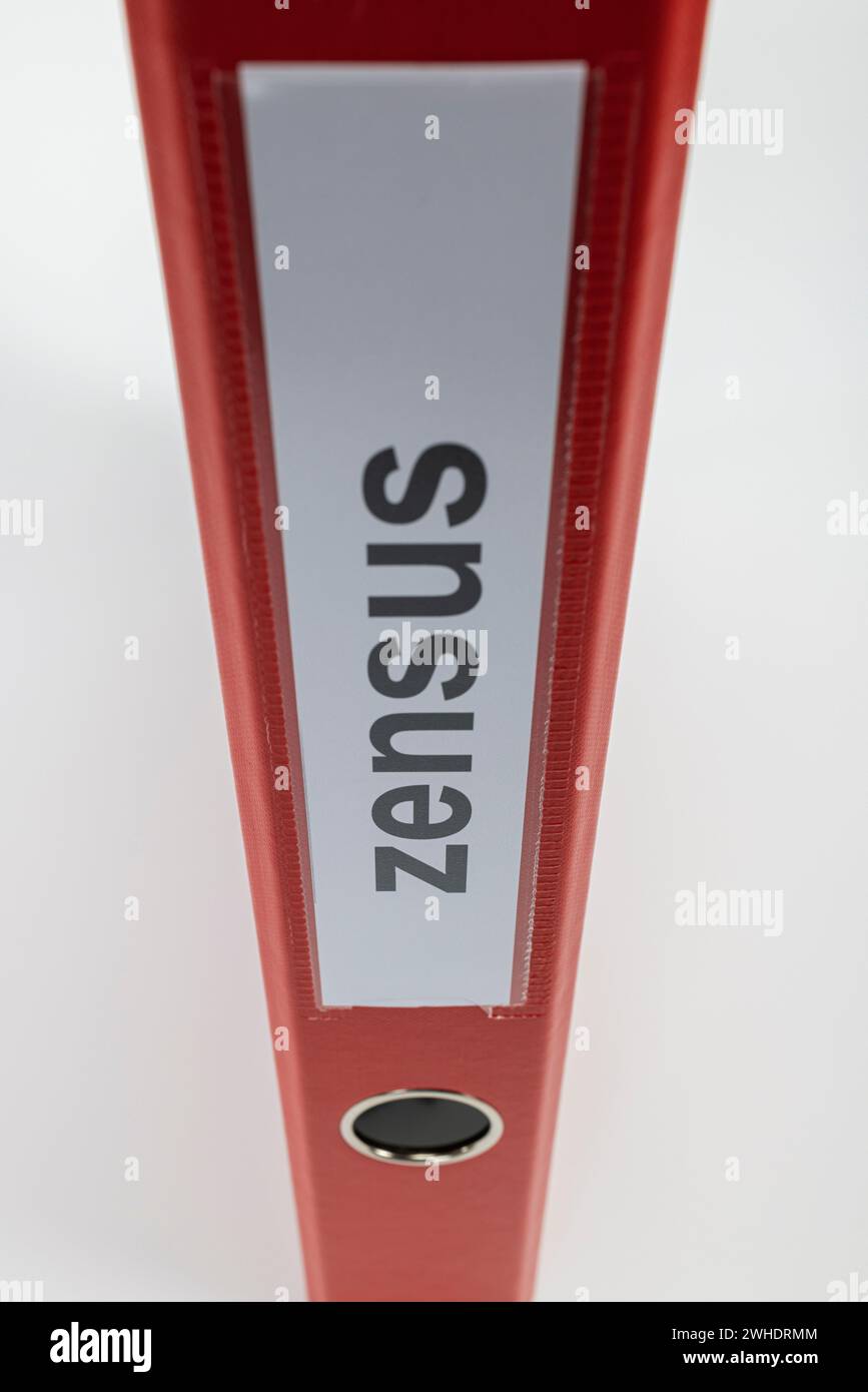 Roter Dateiordner mit der Bezeichnung „Census“, weißer Hintergrund, Symbolbild, Census, Stockfoto