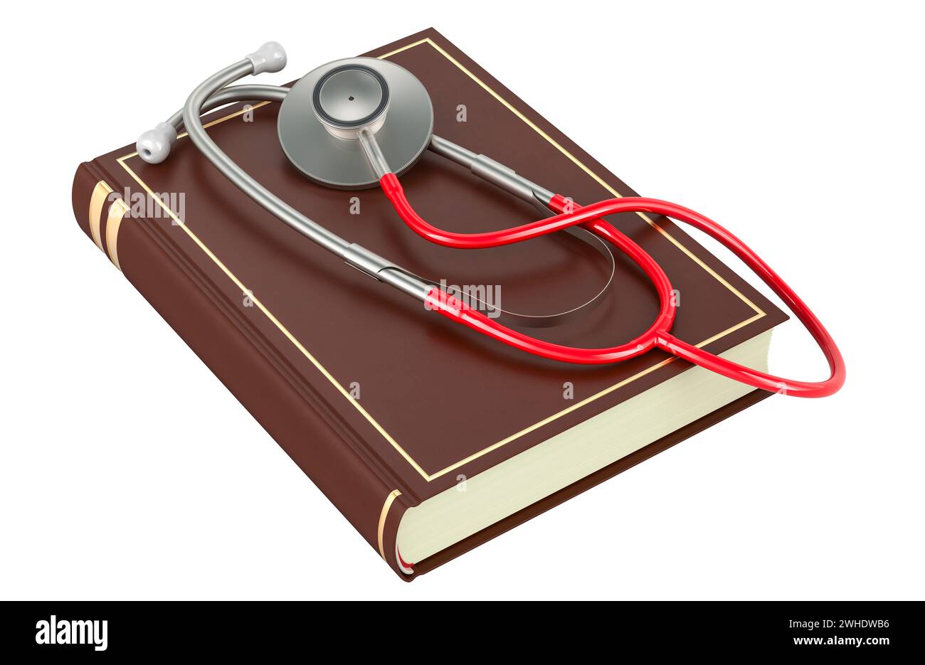 Stethoskop mit Buch. 3D-Rendering isoliert auf weißem Hintergrund Stockfoto