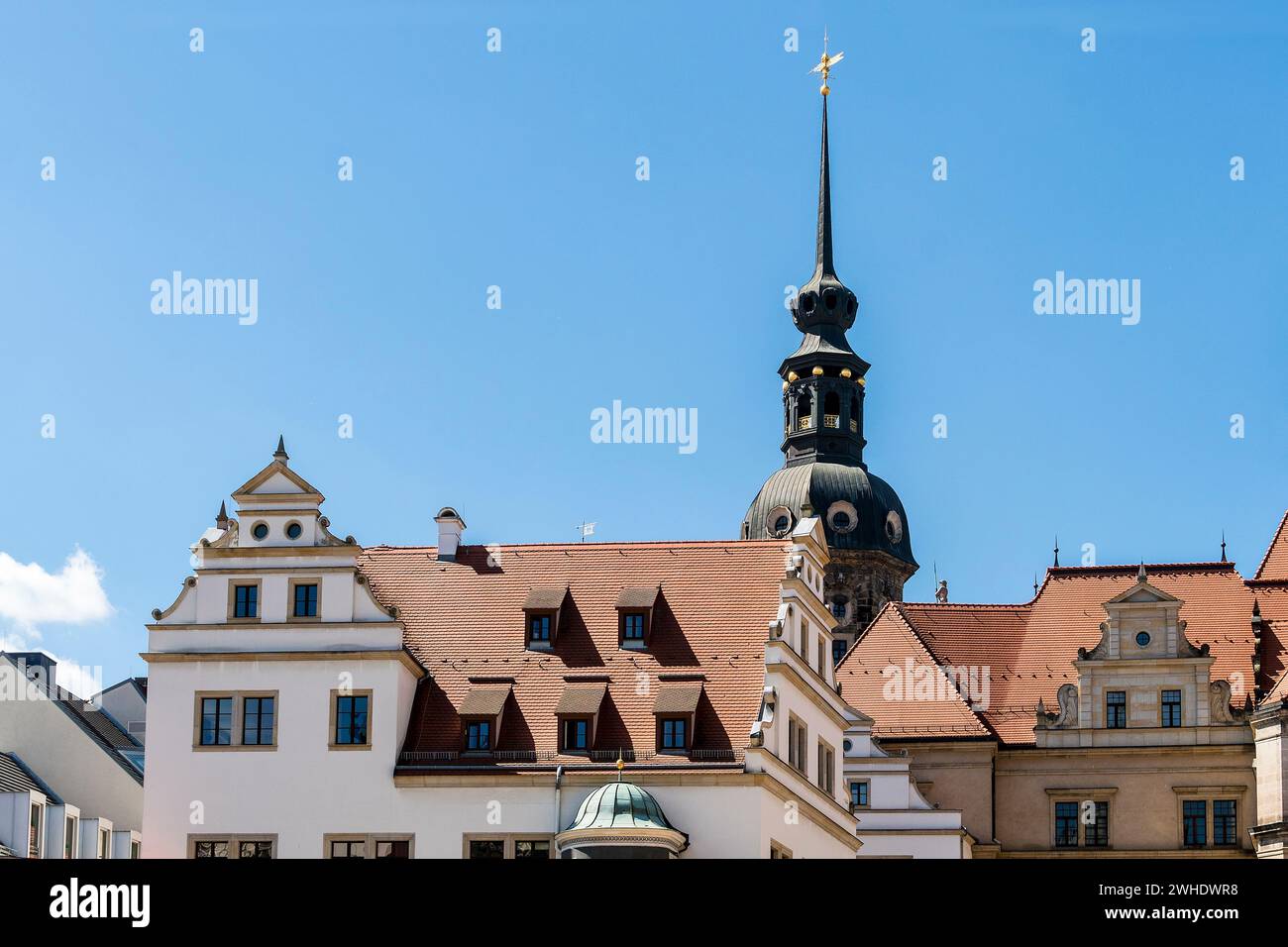 Dresden, Königspalast, Georgenbau mit Turm, freier Textraum Stockfoto