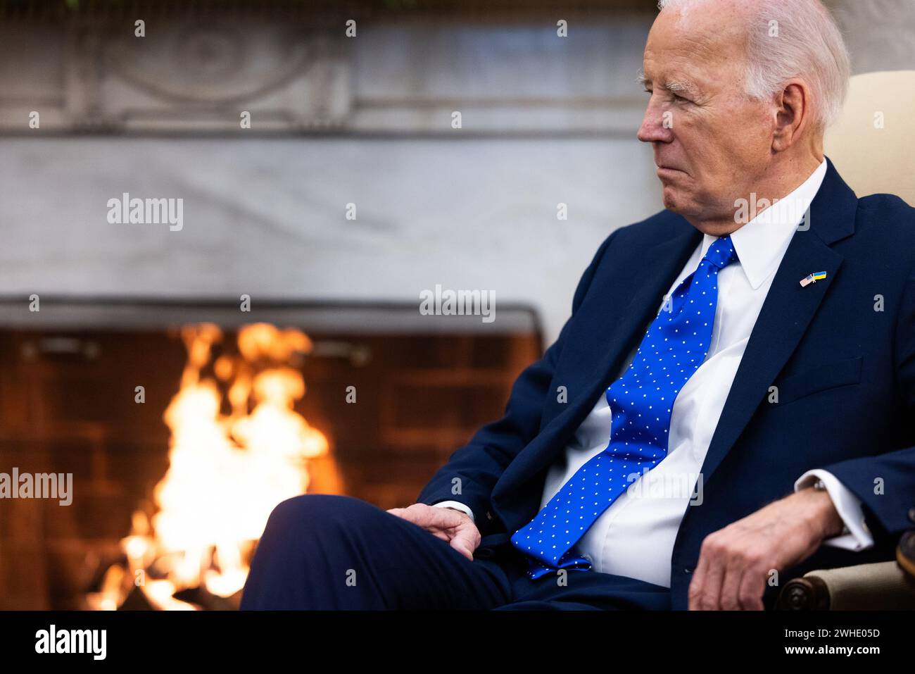 Washington, Usa. Februar 2024. Präsident Joe Biden trifft sich am Freitag, den 9. Februar 2024, im Oval Office im Weißen Haus in Washington, DC, mit Bundeskanzler Olaf Slcholz. Foto: Julia Nikhinson/UPI Credit: UPI/Alamy Live News Stockfoto