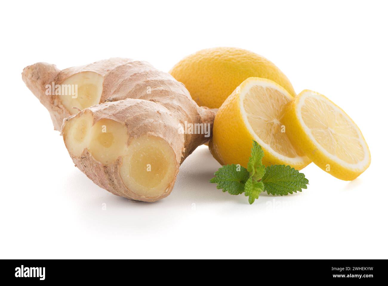 Ingwerwurzel und Zitronenscheibe Stockfoto Ingwerwurzel und Zitronenscheibe Stockfoto