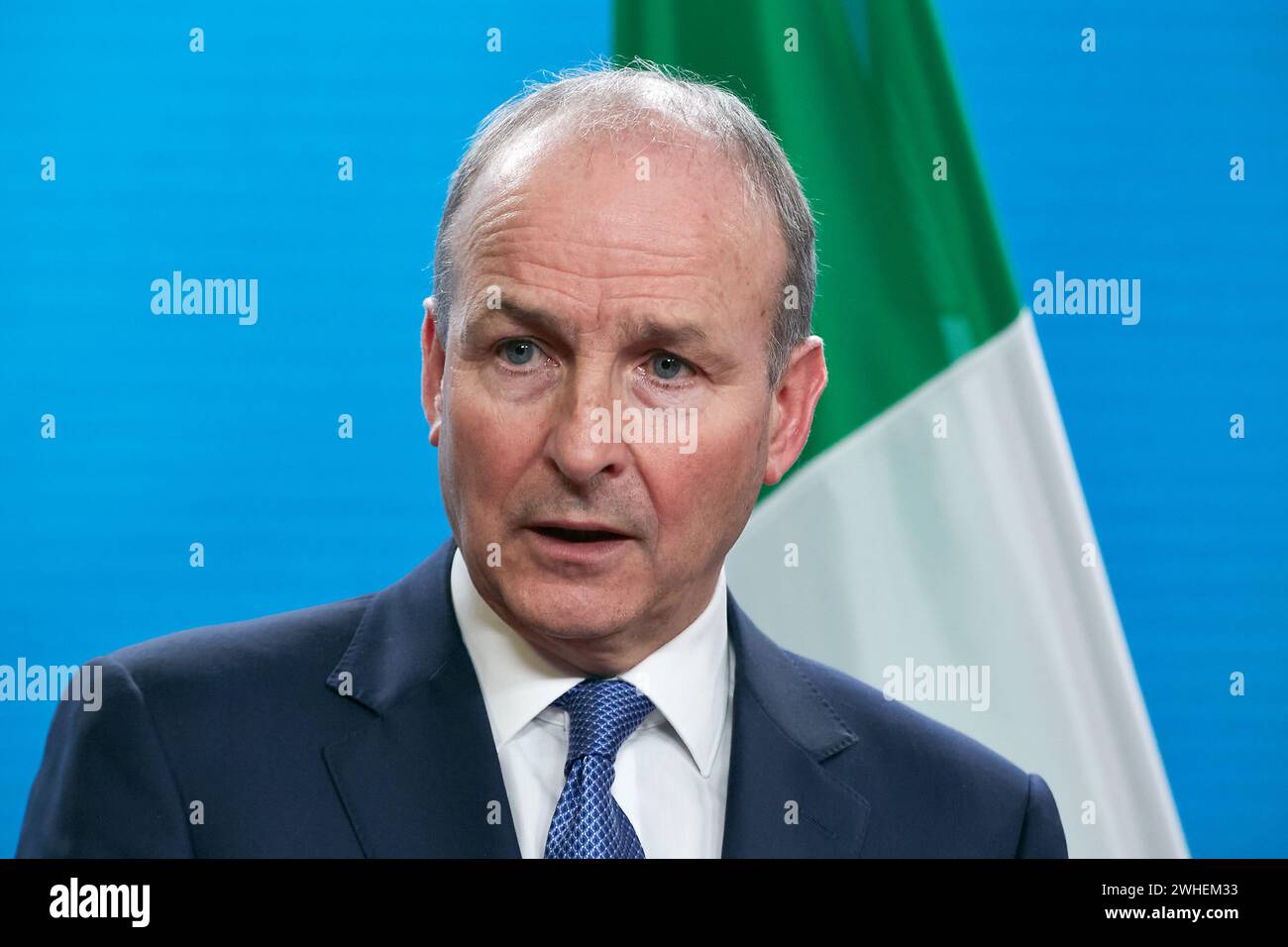 "18.01.2024, Deutschland, Berlin, Berlin - der Außenminister der irischen Parlamentarischen Republik, Micheal Martin, bei einer Pressekonferenz unter Stockfoto