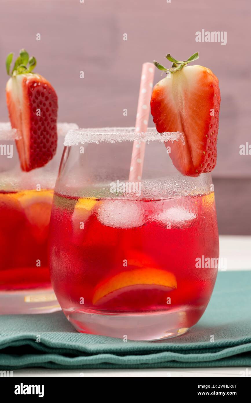 Kaltes Erdbeergetränk Stockfoto