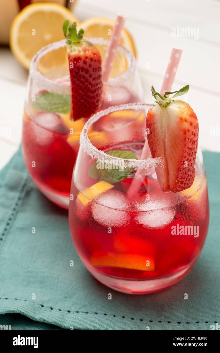Kaltes Erdbeergetränk Stockfoto