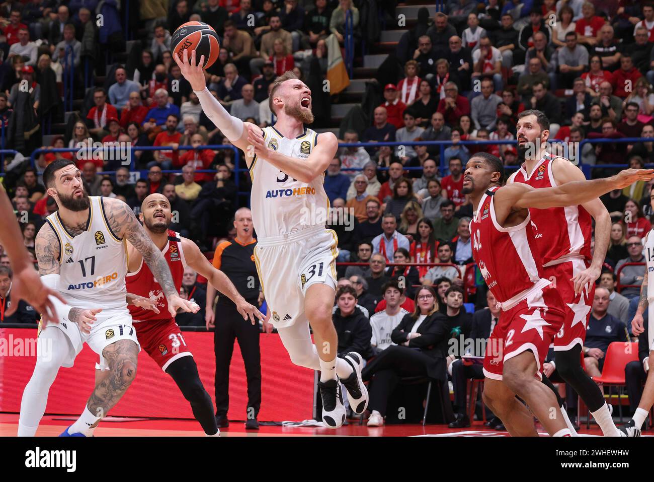 Mailand, Italien. Februar 2024. Italien, Mailand, 8. februar 2024: Dzanan Musa (Real Madrid) erzielt im ersten Quartal während des Basketballspiels EA7 Emporio Armani Milan vs Real Madrid, EuroLeague 2023-24 Runde 26 (Credit Image: © Fabrizio Andrea Bertani/Pacific Press Via ZUMA Press Wire) NUR REDAKTIONELLE VERWENDUNG! Nicht für kommerzielle ZWECKE! Stockfoto