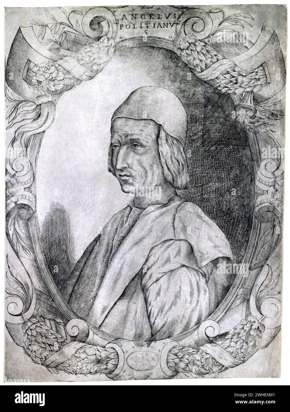 1490 c, ITALIEN : der italienische Renaissance-Philosoph, Dichter und Humanist ANGELO POLIZIANO ( Agnolo Ambrogini , 1454–1494 ). Porträt von Fabio Licinio ( 1531 - 1565 ). - FILOSOFIA - FILOSOFO - RINASCIMENTO - RITRATTO - ARTE - KUNST - GRAVUR - INCISIONE - STAMPA - PHILOSOPHIE - LETTERATURA - LITERATUR - LETTERATO - SCRITTORE - SCHRIFTSTELLER - UMANISTA - RINASCIMENTO - RENAISSANCE - POETA - POESIE - GESCHICHTE - FOTO STORICHE - ARCHIVIO GBB Stockfoto