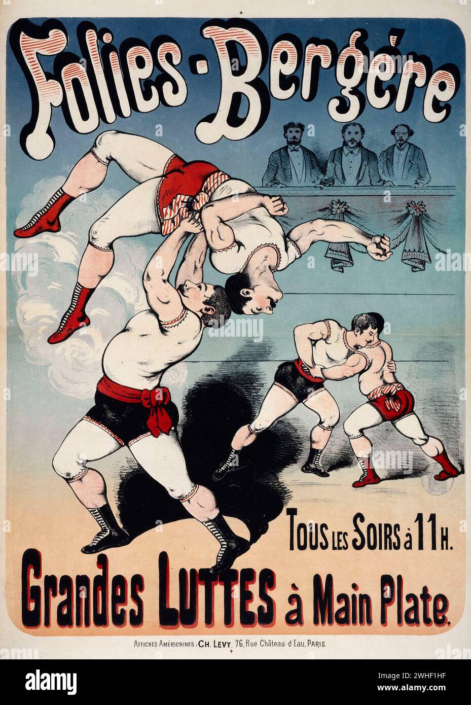 Vintage-Poster: Folies-Bergère, Große Offene Hand. Lithografiefarbe... Design: Charles Lévy. Stockfoto