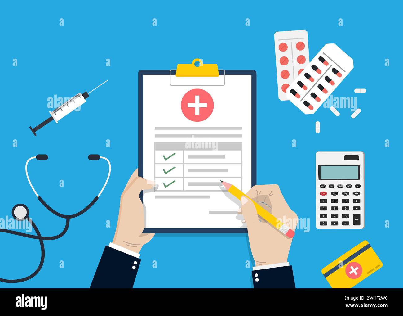 Krankenversicherung für den medizinischen Schutz, Krankenversicherung Konzept Vektor Illustration Stock Vektor