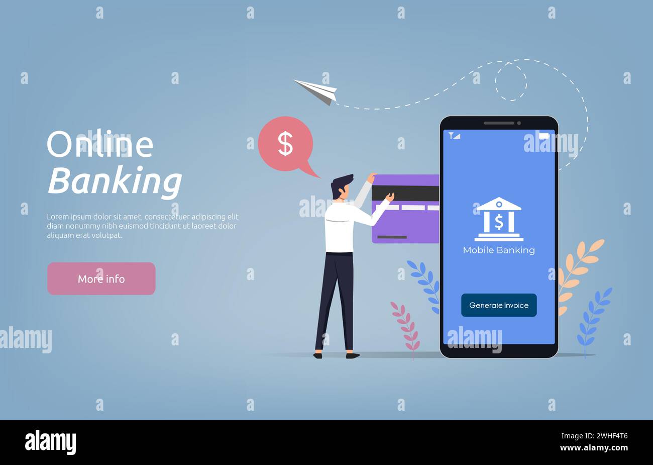 Landing-Page-Vorlage für die Illustration des Konzepts des Online-Banking. Stock Vektor