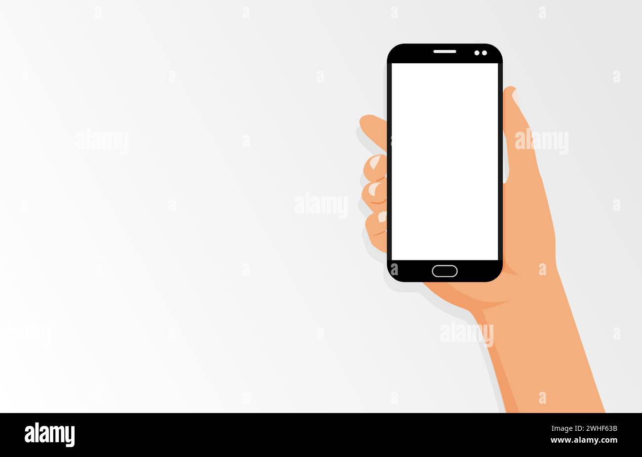 Hand hält leeres Smartphone isoliert auf weißem Hintergrund Stock Vektor