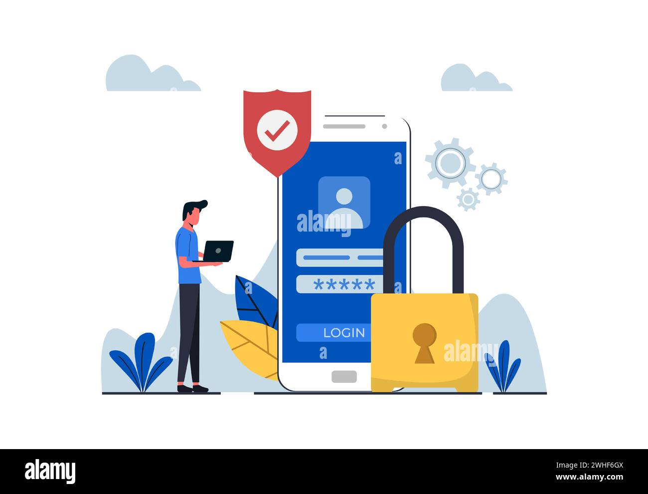 Sicherheitskonzept für personenbezogene Daten. Datensicherheit, geschützte Zugriffskontrolle, Datenschutz. Moderner flacher Stil für Landing-Page, Webbanner und m Stock Vektor