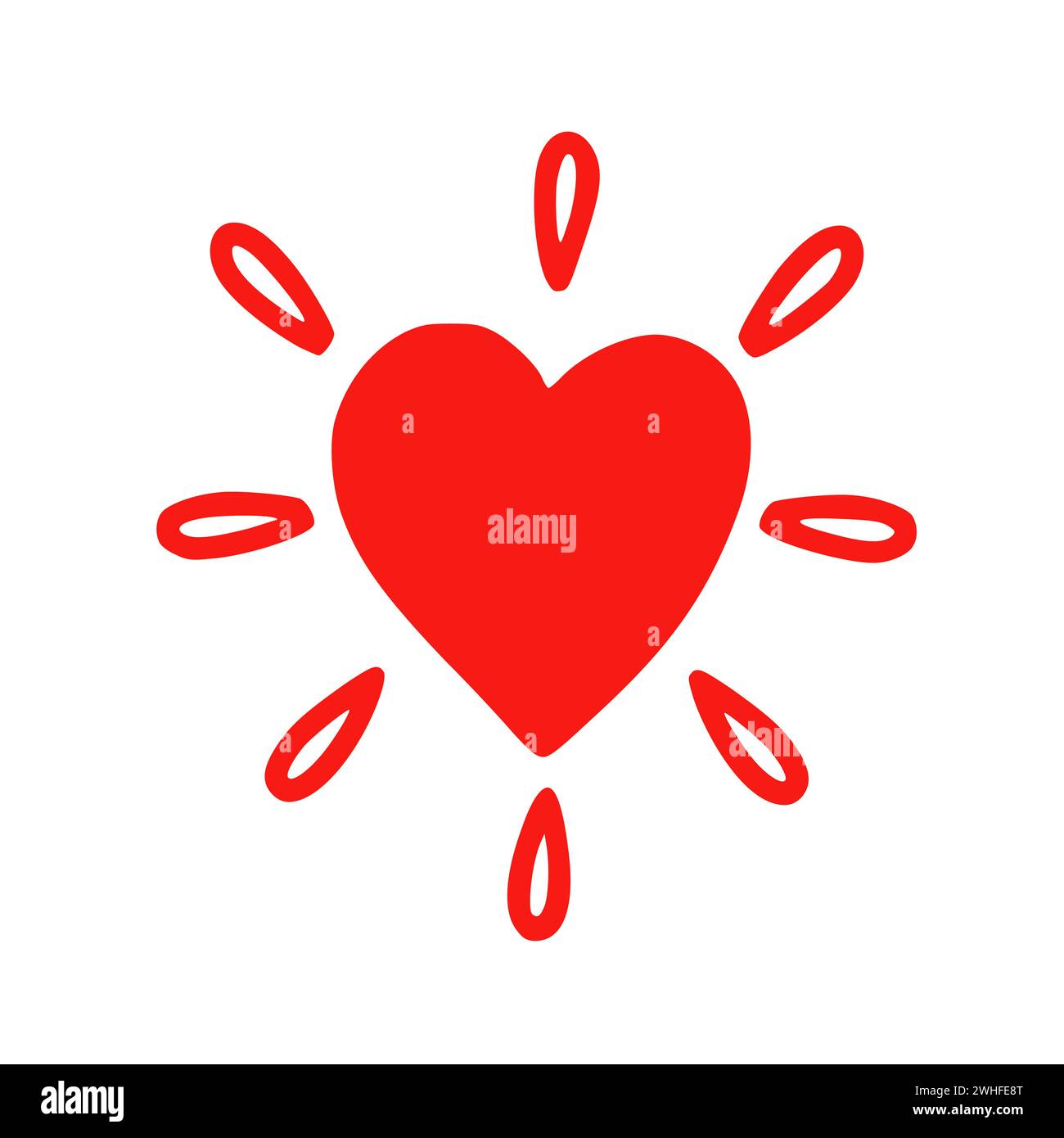 Einfaches, Handgezeichnetes Symbol Für Das Rote Leuchtende Herz Stock Vektor