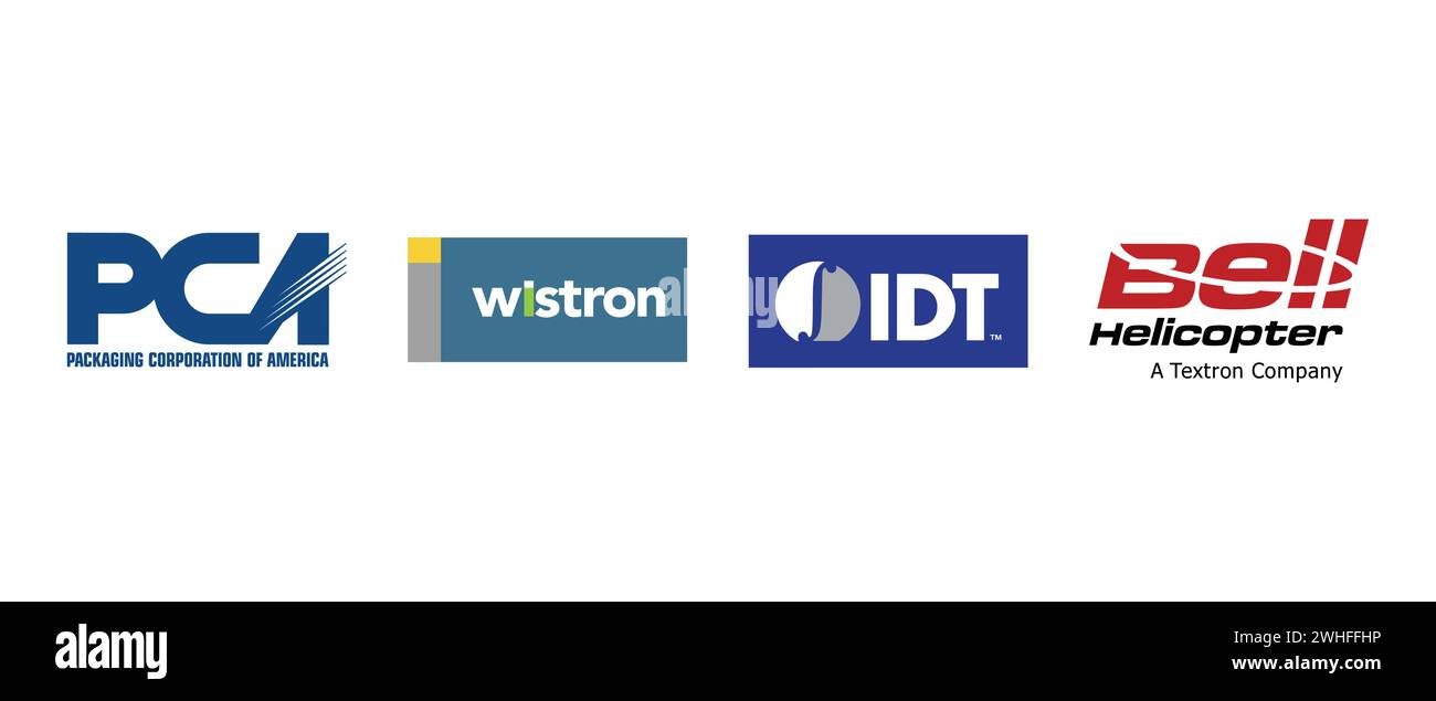 Wistron, Packaging Corp of America, Integrated Device Technology idt, Bell Textron. Vektorillustration, redaktionelles Logo. Stock Vektor