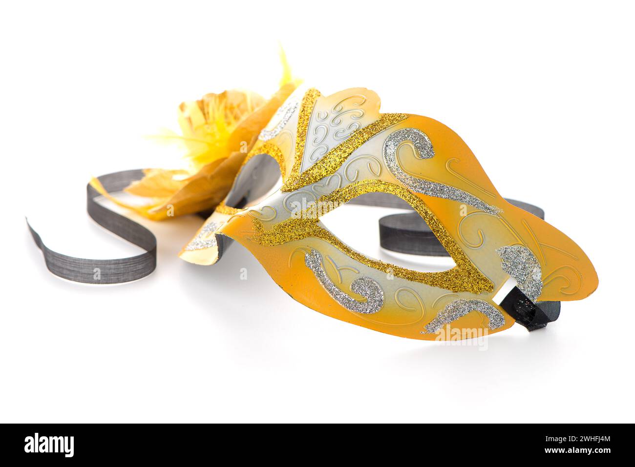 Zwei gelbe venezianische Masken Stockfoto