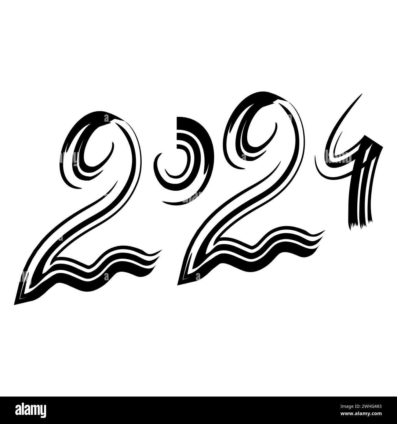 2024 Happy New Year-Logo im Textdesign. Set mit 2024-Nummern 