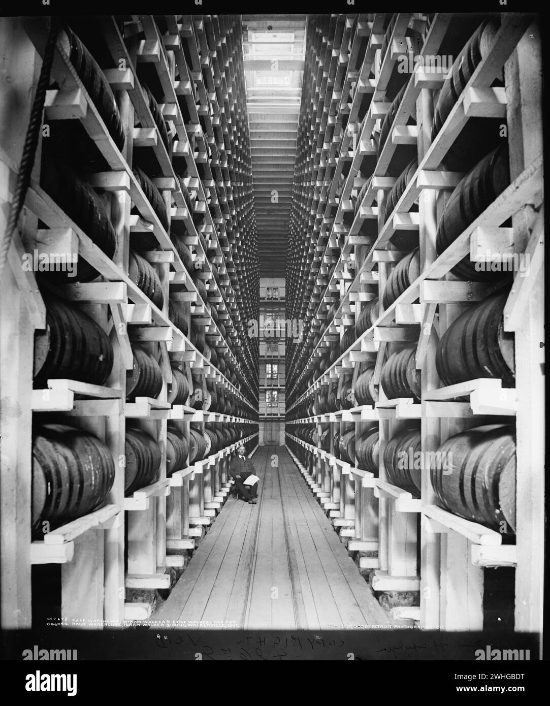 Regallager, Malt Houses, Walker Destillery, Hiram Walker & Sons, Walkerville, Ont.1900s Stockfoto