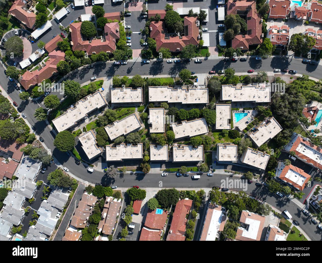 Aus der Vogelperspektive: Mittelklasse-Viertel in Carlsbad, North County San Diego, Stockfoto