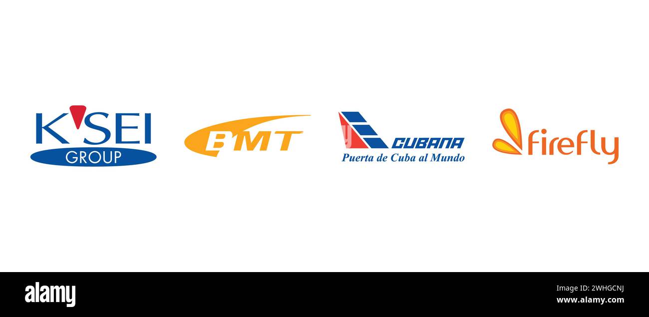 Firefly, Cubana Airlines, Binhai Mass Transit Development Corporation, Keisei Group. Vektorillustration, redaktionelles Logo. Stock Vektor