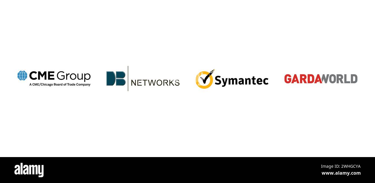 Symantec, GardaWorld, DB Networks, CME Group. Vektorillustration, redaktionelles Logo. Stock Vektor