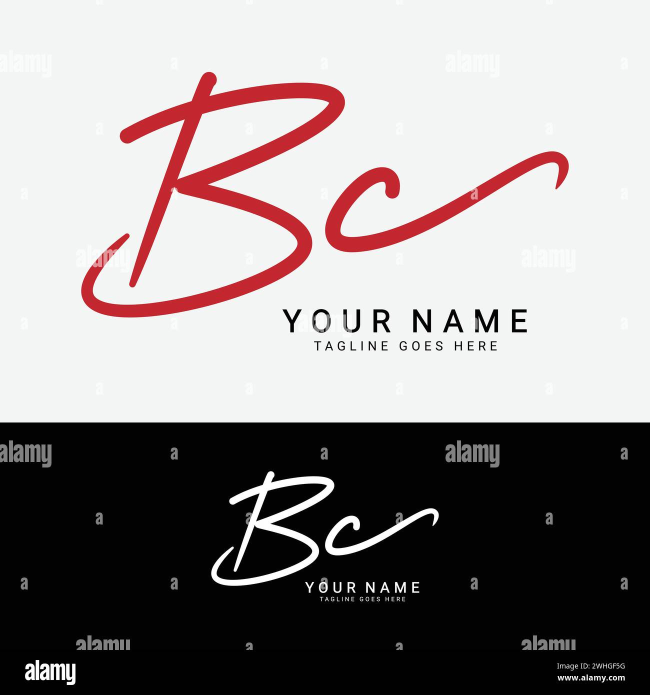 B, C, BC Anfangsbuchstabe Logo. Handgeschriebenes Logo mit Buchstabe BC Stock Vektor