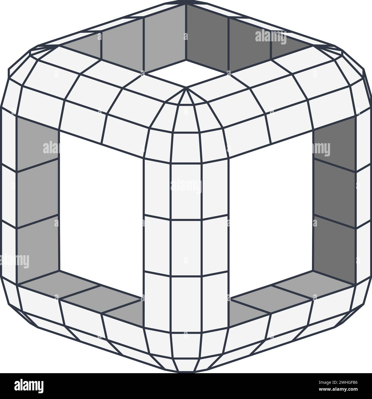 Monochromer geometrischer Würfel mit abstraktem Rastermuster-Vektor Stock Vektor