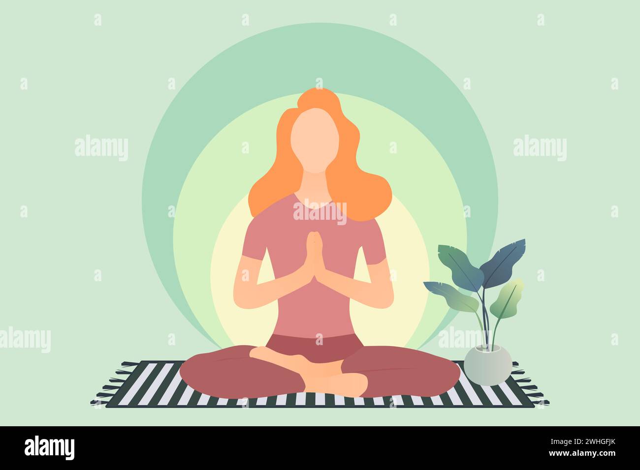 Eine junge Frau in Sportbekleidung, die in Yoga-Pose sitzt. Vektorabbildung. Stock Vektor