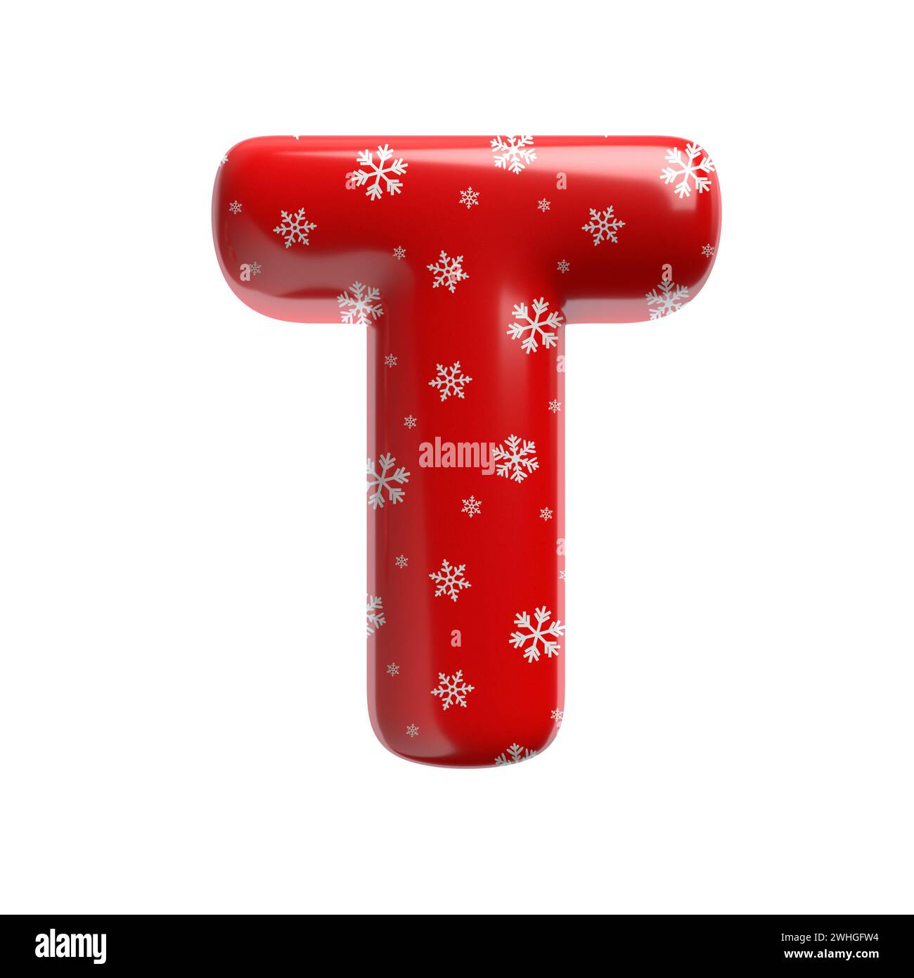 Schneeflockenbuchstabe T - Großbuchstabe 3D weihnachtsschrift - geeignet für Weihnachten, weihnachtsmann oder Winter verwandte Themen Stockfoto