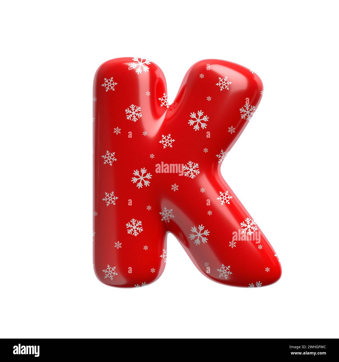 Schneeflockenbuchstabe K - große 3D-weihnachtsschrift - geeignet für Weihnachten, weihnachtsmann oder Winter-Themen Stockfoto