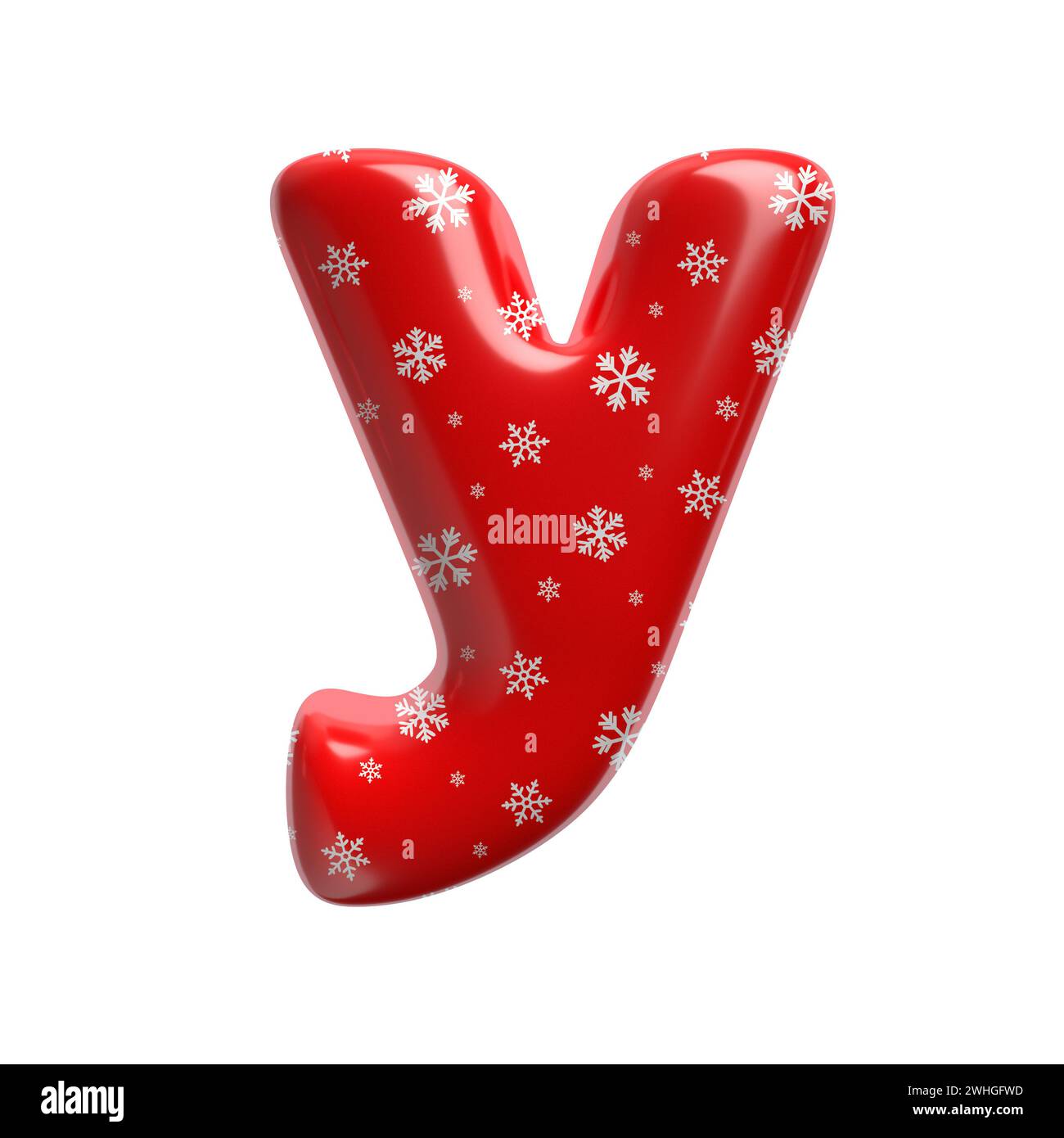Schneeflocken-Buchstabe Y - kleine 3D-weihnachtsschrift - geeignet für Weihnachten, weihnachtsmann oder Winterthemen Stockfoto