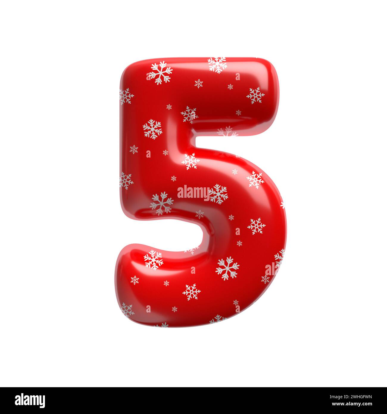 Schneeflocken-Nummer 5 - 3D-weihnachtsziffer - geeignet für Themen zu Weihnachten, weihnachtsmann oder Winter Stockfoto