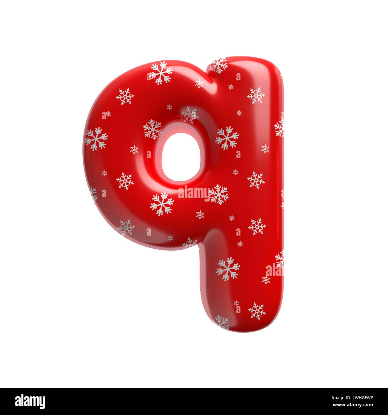 Schneeflocken-Buchstabe Q – Kleinbuchstabe 3D-weihnachtsschrift – geeignet für Weihnachten, weihnachtsmann oder Winter-Themen Stockfoto