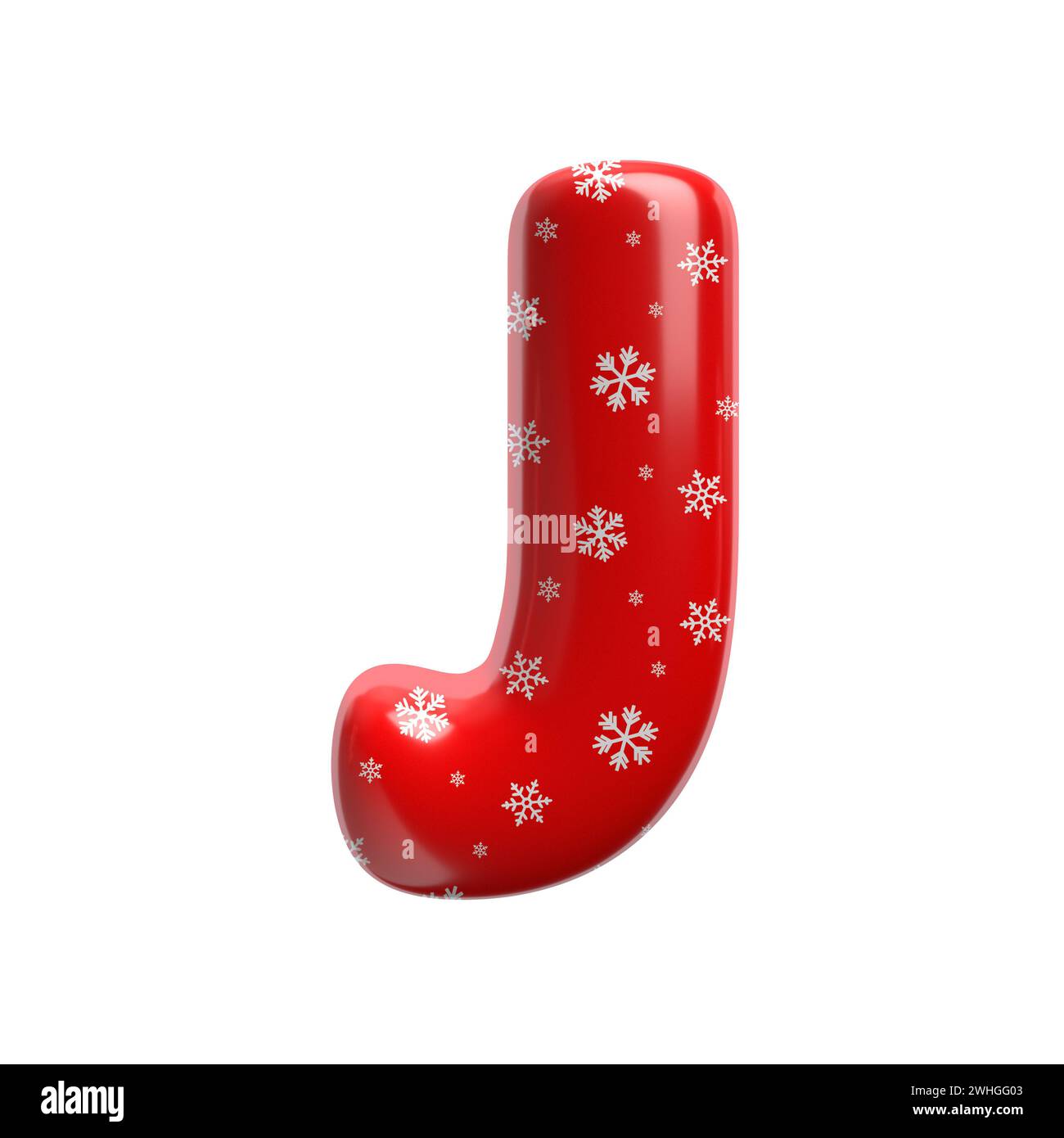 Schneeflocken-Buchstabe J - Großbuchstabe 3D-weihnachtsschrift - geeignet für Weihnachten, weihnachtsmann oder Winter verwandte Themen Stockfoto