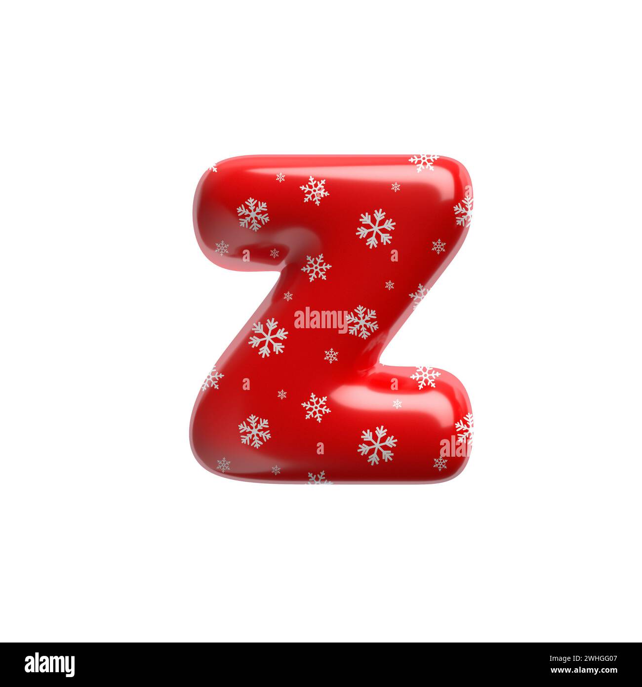 Schneeflocken-Buchstabe Z – Kleinbuchstabe 3D-weihnachtsschrift – geeignet für Weihnachten, weihnachtsmann oder Winter-Themen Stockfoto