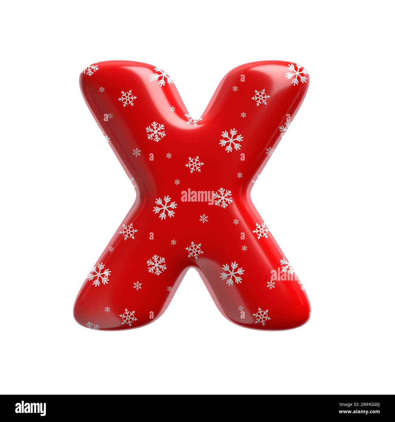 Schneeflocken-Buchstabe X – Großbuchstabe 3D-weihnachtsschrift – geeignet für Weihnachten, weihnachtsmann oder Winterthemen Stockfoto