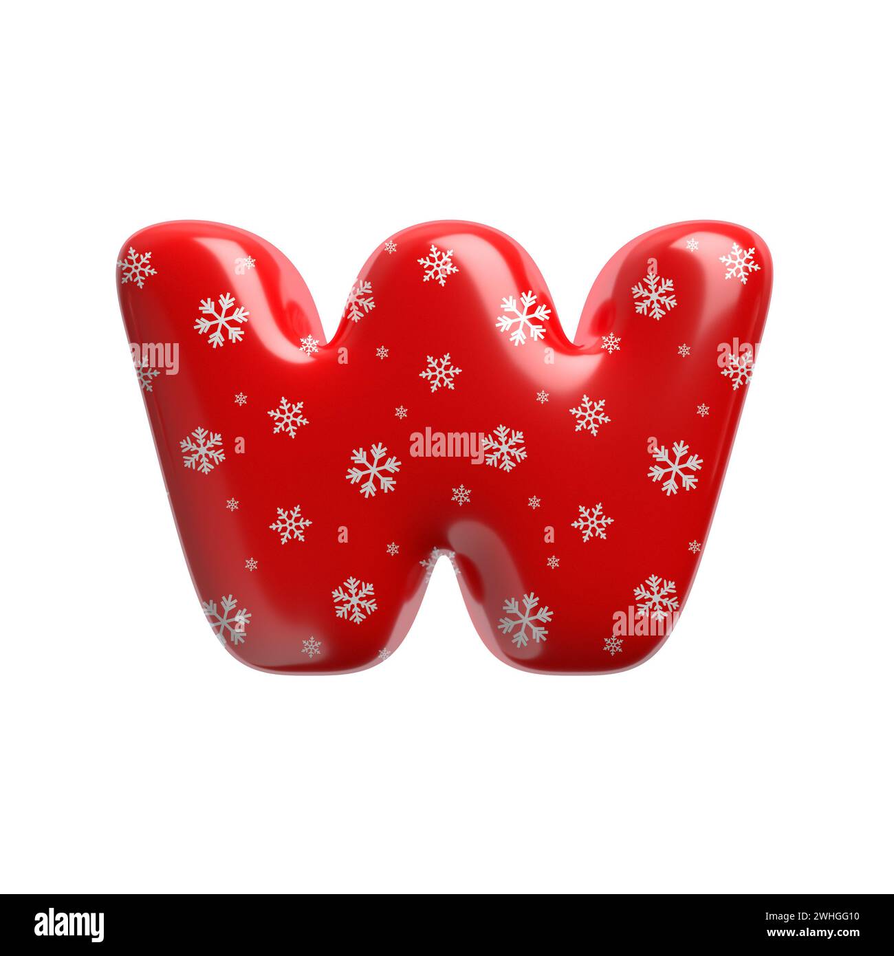 Schneeflocken-Buchstabe W – Kleinbuchstabe 3D-weihnachtsschrift – geeignet für Weihnachten, weihnachtsmann oder Winterthemen Stockfoto