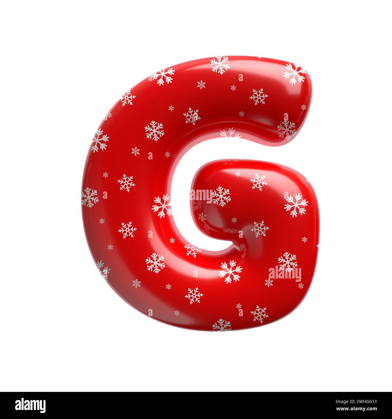 Schneeflockenbuchstabe G - große 3D-weihnachtsschrift - geeignet für Weihnachten, weihnachtsmann oder Winterthemen Stockfoto