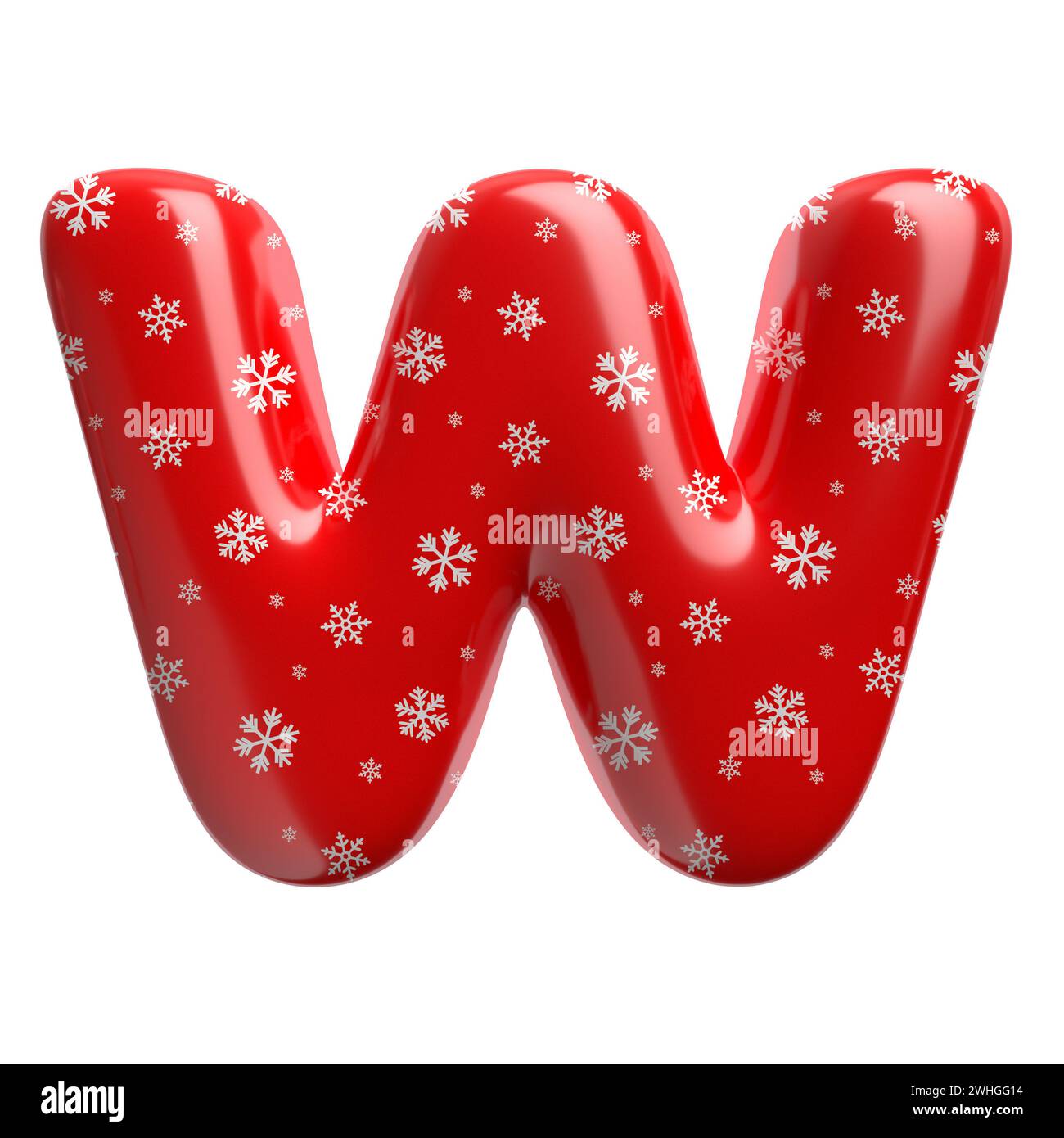 Schneeflockenbuchstabe W - große 3D-weihnachtsschrift - geeignet für Weihnachten, weihnachtsmann oder Winterthemen Stockfoto
