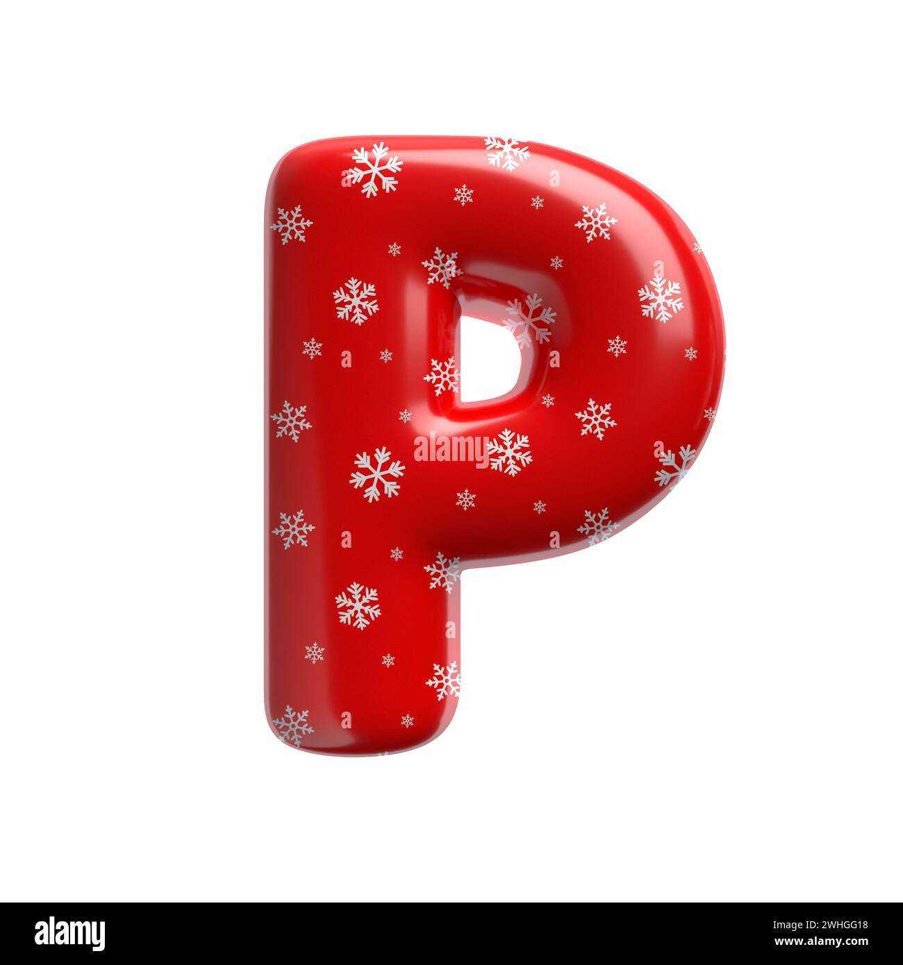 Schneeflockenbuchstabe P - Großbuchstabe 3D-weihnachtsschrift - geeignet für Weihnachten, weihnachtsmann oder Winter-Themen Stockfoto