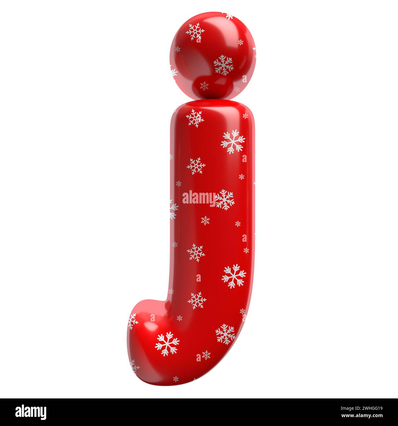 Schneeflockenbuchstabe J - kleine 3D-weihnachtsschrift - geeignet für Weihnachten, weihnachtsmann oder Winter-Themen Stockfoto