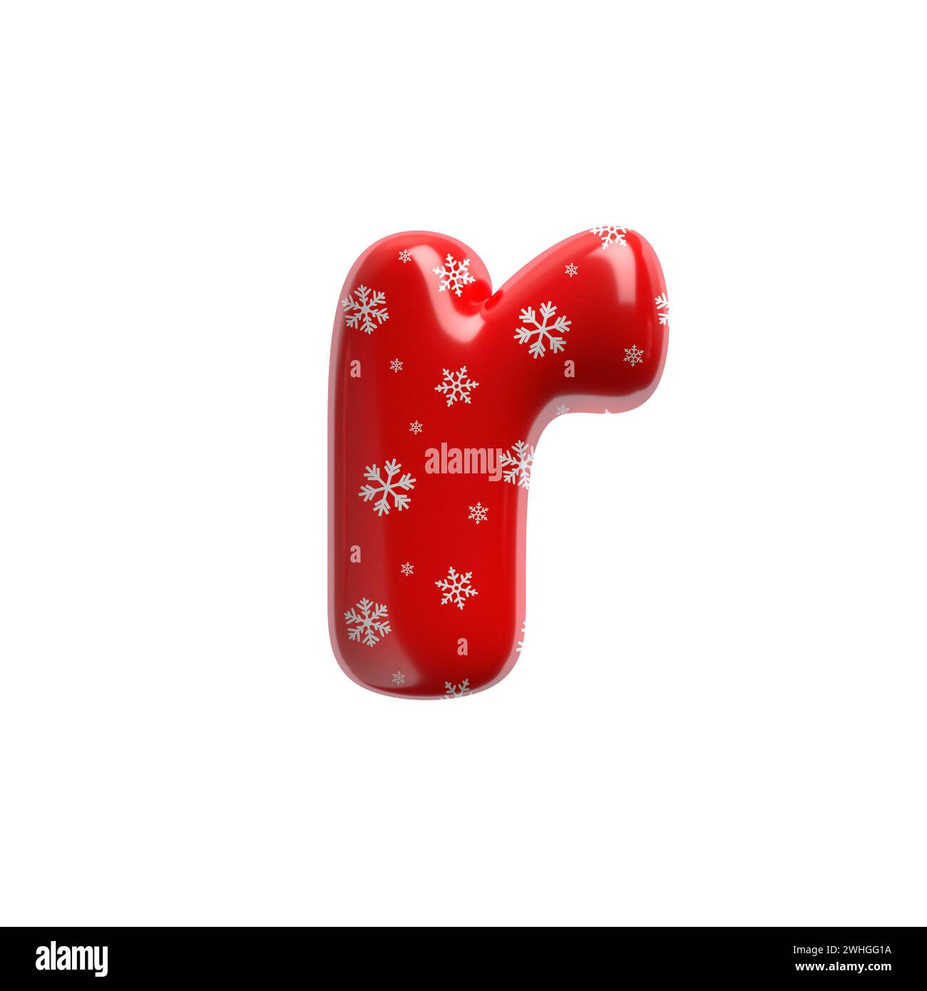 Schneeflocken-Buchstabe R – Kleinbuchstabe 3D-weihnachtsschrift – geeignet für Weihnachten, weihnachtsmann oder Winter-Themen Stockfoto