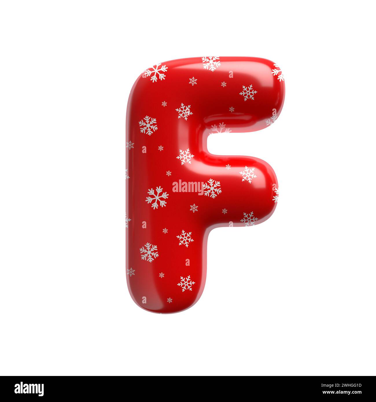 Schneeflocken-Buchstabe F – Großbuchstabe 3D-weihnachtsschrift – geeignet für Weihnachten, weihnachtsmann oder Winterthemen Stockfoto