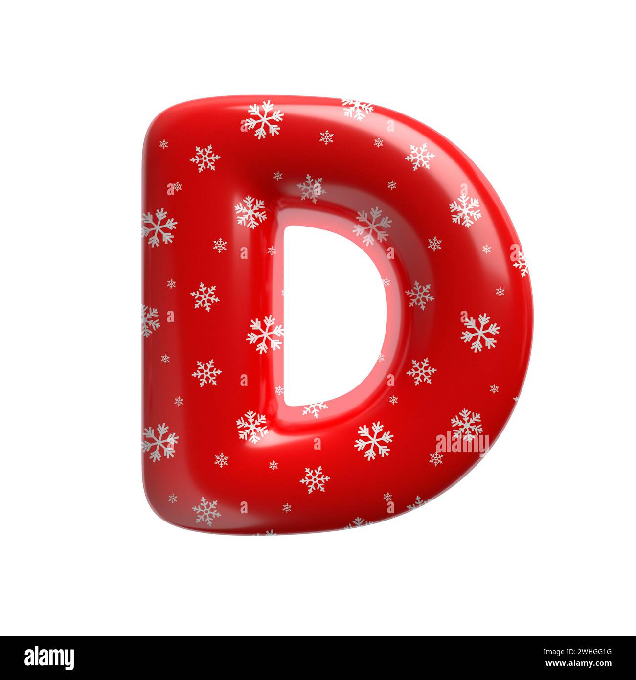 Schneeflockenbuchstabe D - große 3D-weihnachtsschrift - geeignet für Weihnachten, weihnachtsmann oder Winterthemen Stockfoto