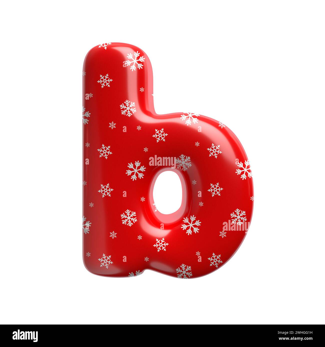 Schneeflockenbuchstabe B – Kleinbuchstabe 3D-weihnachtsschrift – geeignet für Weihnachten, weihnachtsmann oder Winterthemen Stockfoto