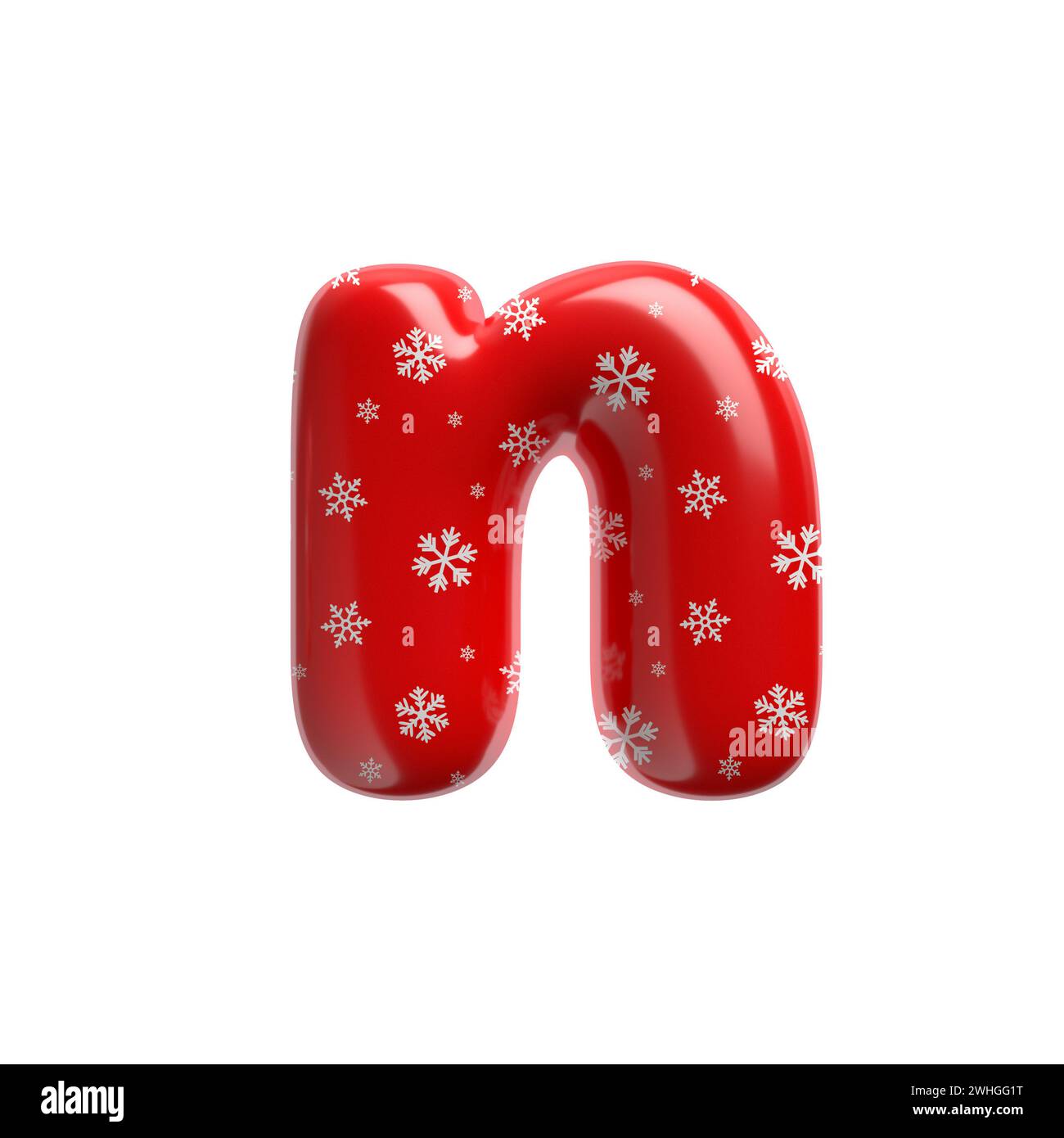 Schneeflocken-Buchstabe N - kleine 3D-weihnachtsschrift - geeignet für Weihnachten, weihnachtsmann oder Winterthemen Stockfoto