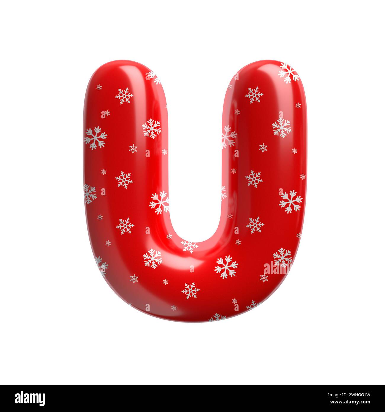Schneeflockenbuchstabe U - Hauptschrift 3D weihnachtsschrift - geeignet für Weihnachten, weihnachtsmann oder Winter verwandte Themen Stockfoto