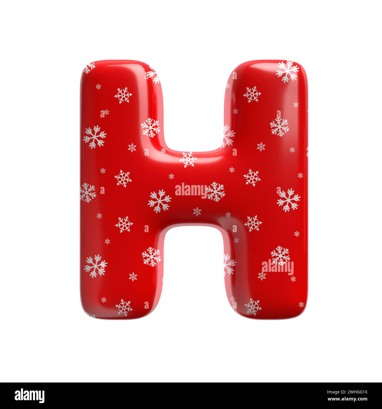 Schneeflockenbuchstabe H - Großbuchstabe 3D-weihnachtsschrift - geeignet für Weihnachten, weihnachtsmann oder Winter-Themen Stockfoto